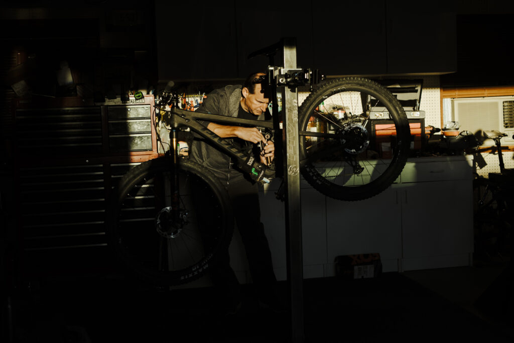 chris working on a bike